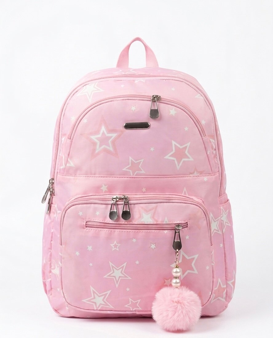 Fluffy star pink backpack